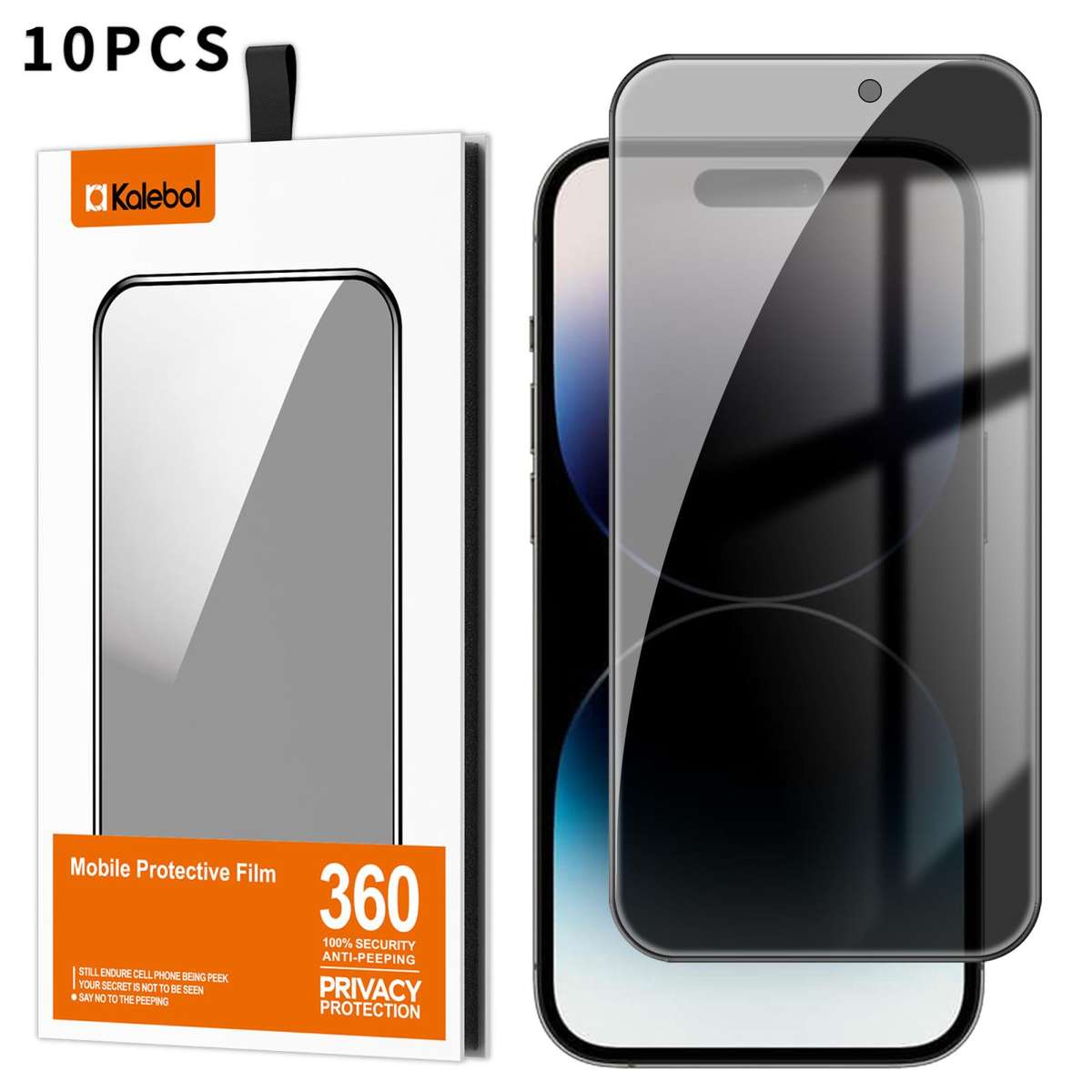 For iPhone 14 Pro 10pcs Kalebol High-Aluminum Screen-Printed Full-Coverage Black-Border Privacy Te