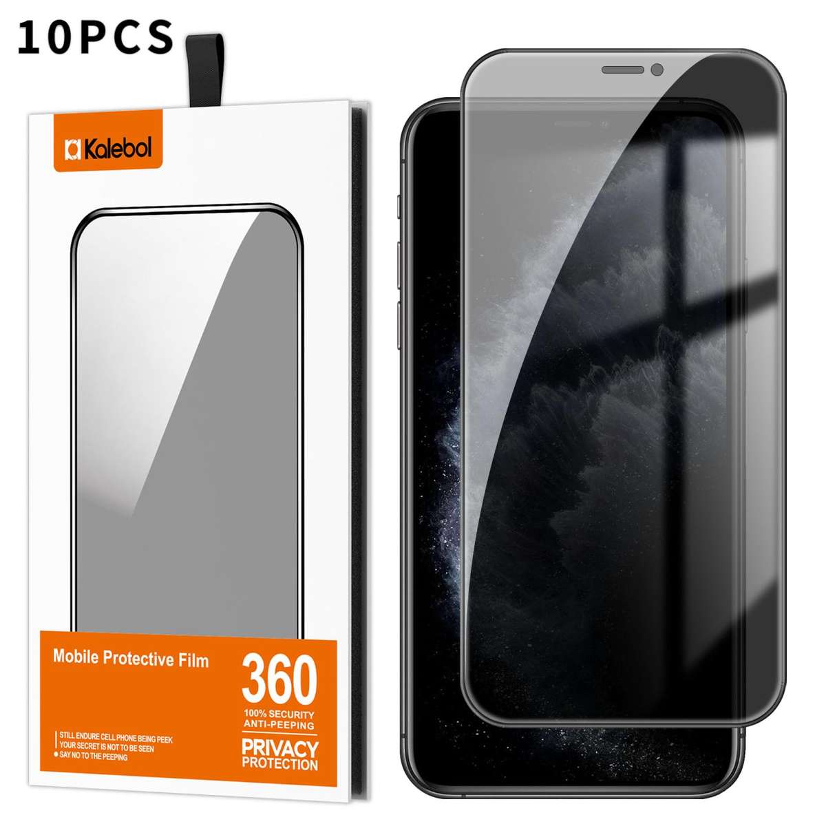 For iPhone 11 Pro 10pcs Kalebol High-Aluminum Screen-Printed Full-Coverage Black-Border Privacy Te