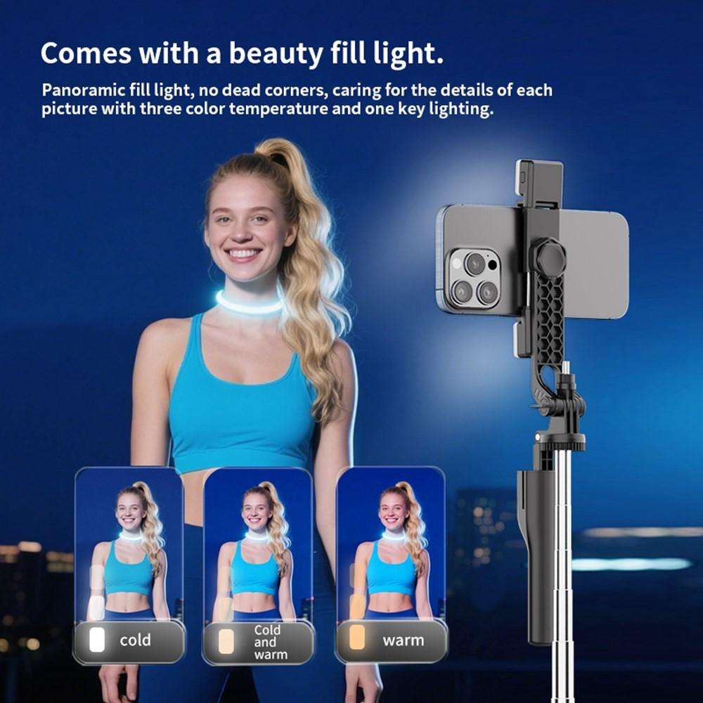 K50 1.9m Extendable Live Streaming Floor Stand Single Phone Clip Bluetooth Selfie Stick Tripod(Bl...