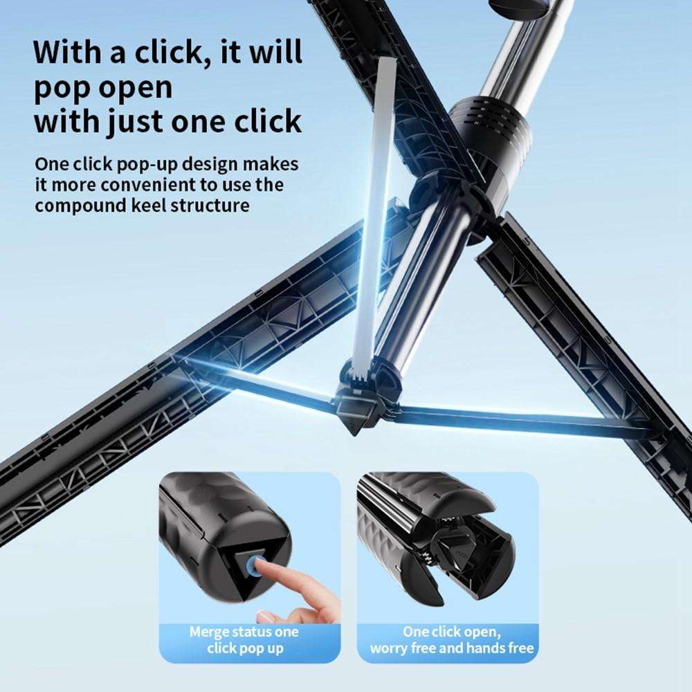 K50 1.9m Extendable Live Streaming Floor Stand Single Phone Clip Bluetooth Selfie Stick Tripod(Bl...