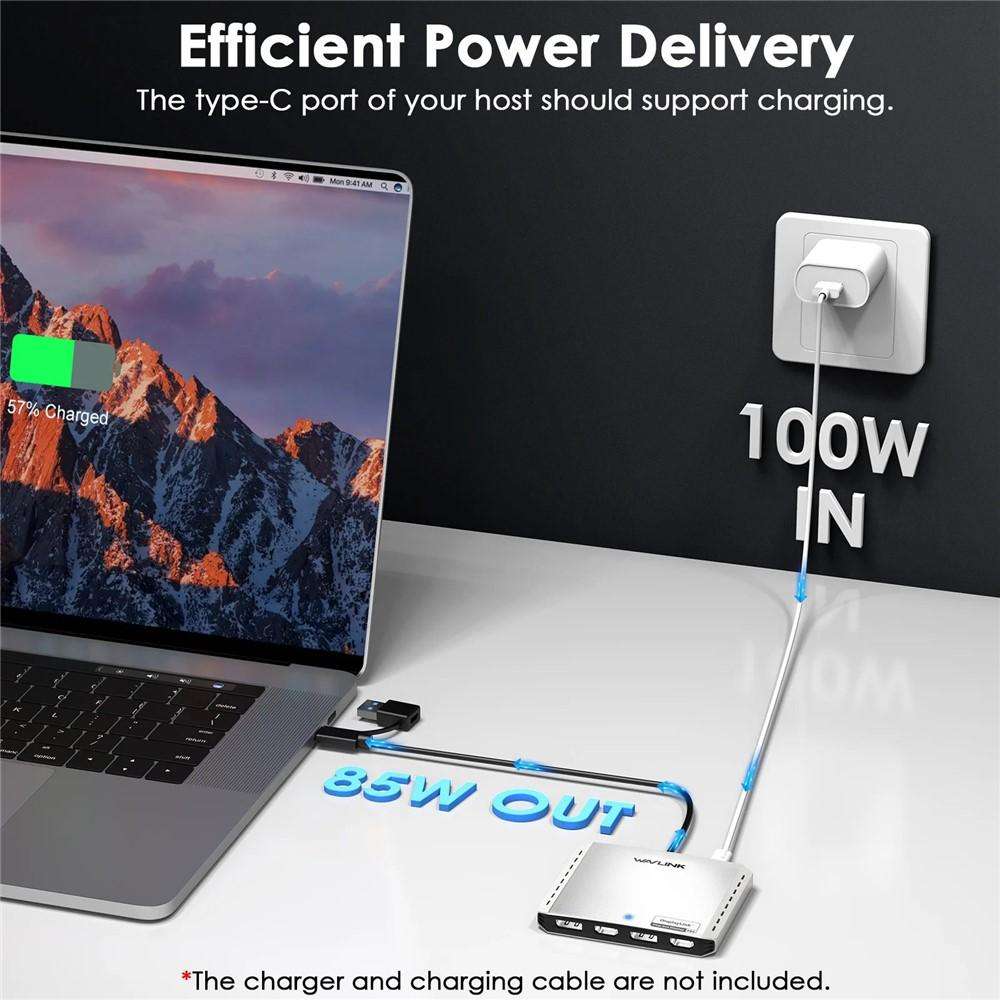 WAVLINK UG7501D 85W Upstream Charging 4 DP Converter 4K / 8K Display Adapter