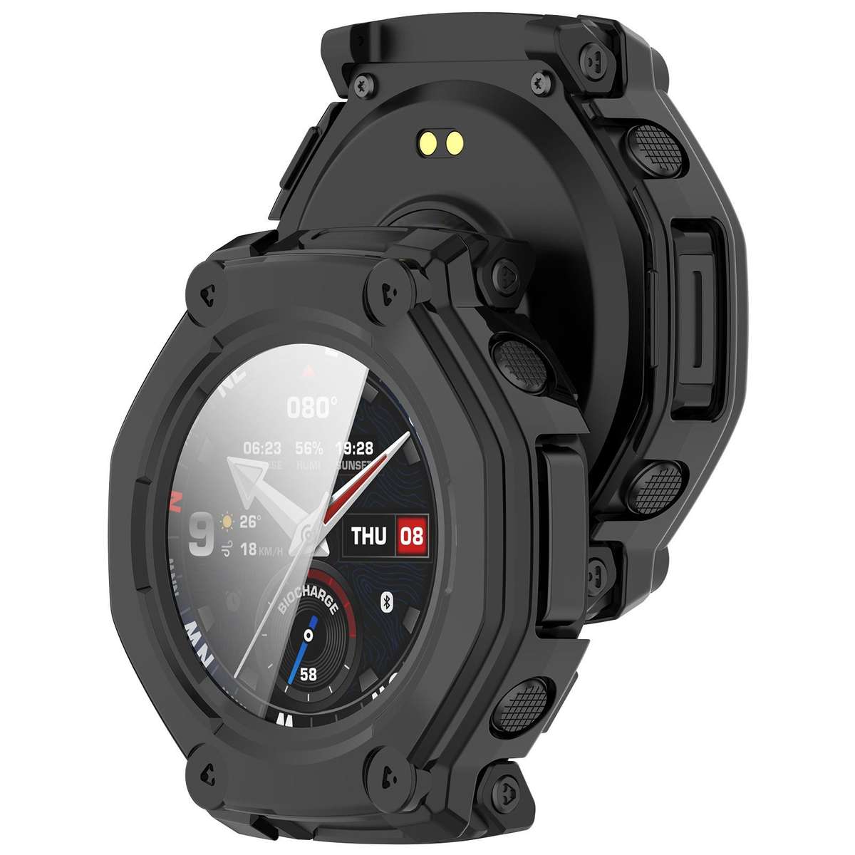 For Amazfit T-Rex 3 Pro 48mm Tempered Film Integrated PC Watch Protective Cover(Black)