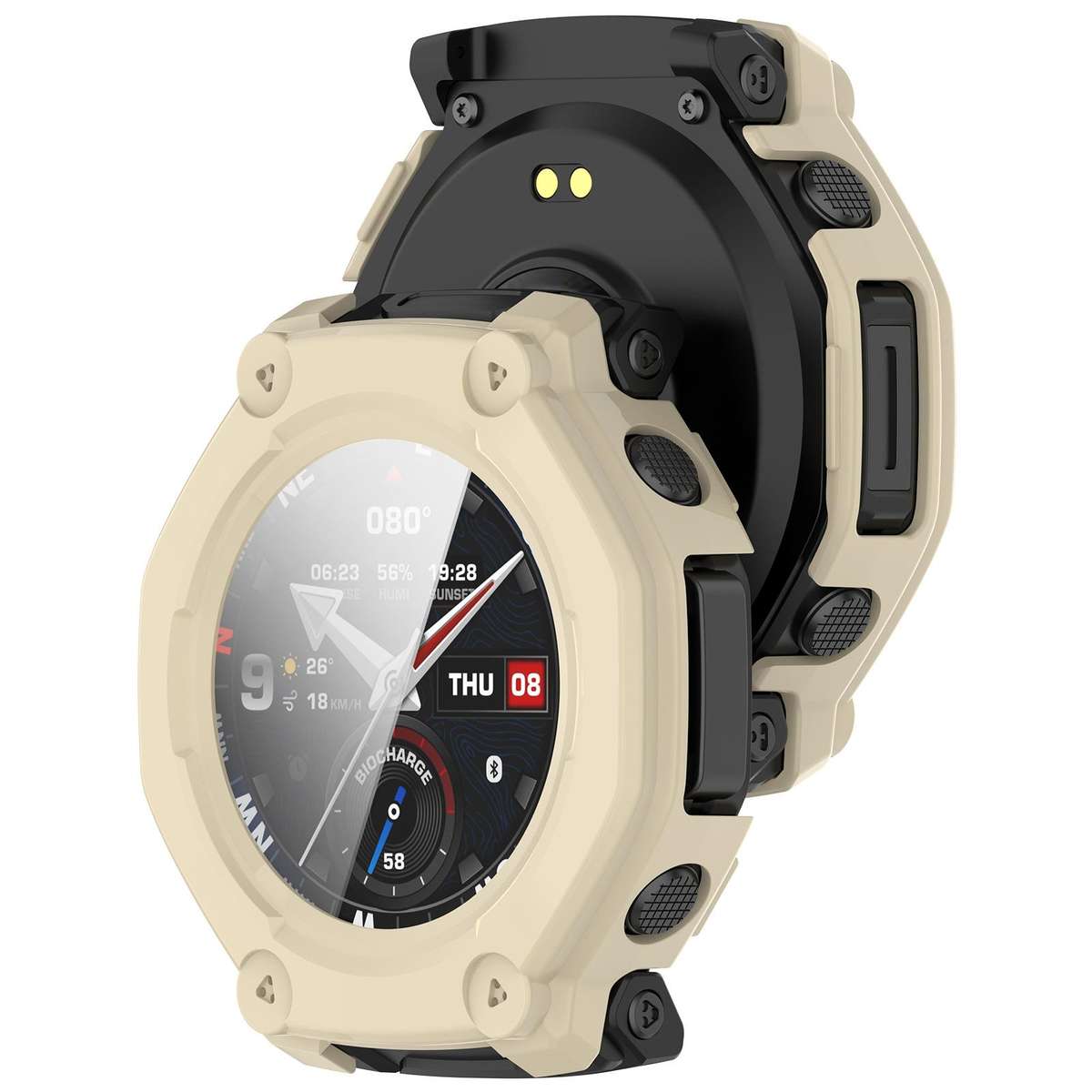 For Amazfit T-Rex 3 Pro 48mm Tempered Film Integrated PC Watch Protective Cover(Ivory White)