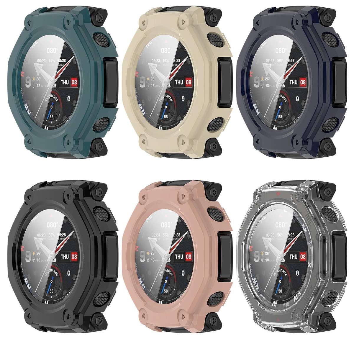 For Amazfit T-Rex 3 Pro 48mm Tempered Film Integrated PC Watch Protective Cover(Ivory White)