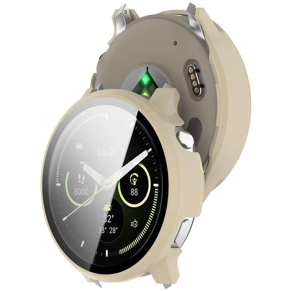 For Garmin Venu 4 45mm Tempered Film Integrated PC Watch Protective Cover(Ivory White)