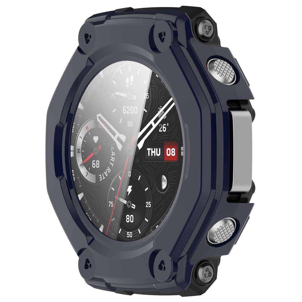 For Amazfit T-Rex 3 Tempered Film Integrated PC Watch Protective Cover(Ink Blue)