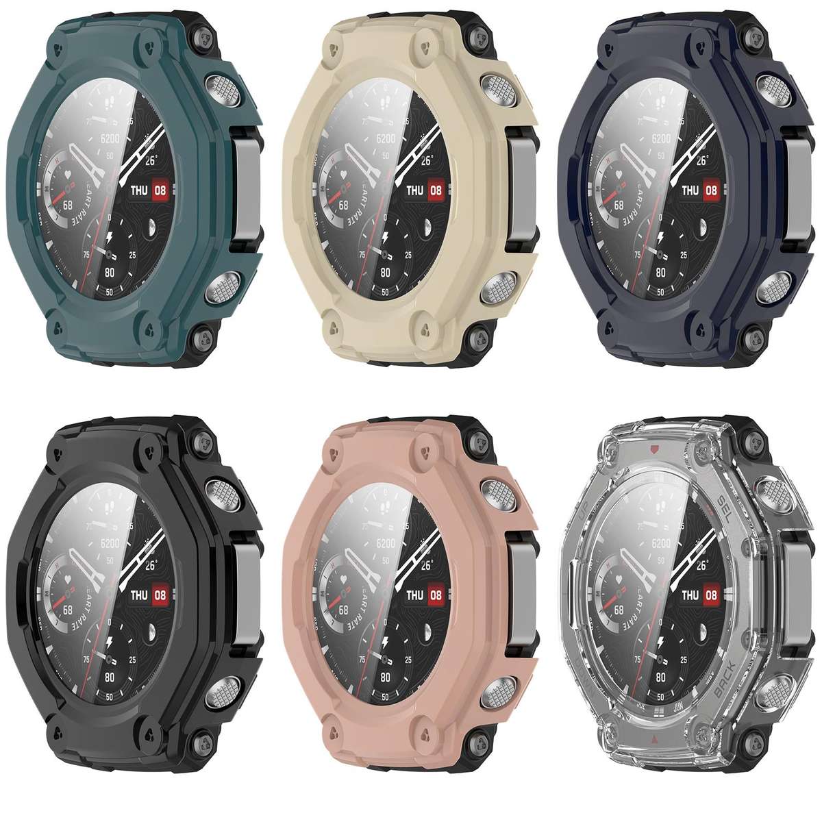 For Amazfit T-Rex 3 Tempered Film Integrated PC Watch Protective Cover(Green)