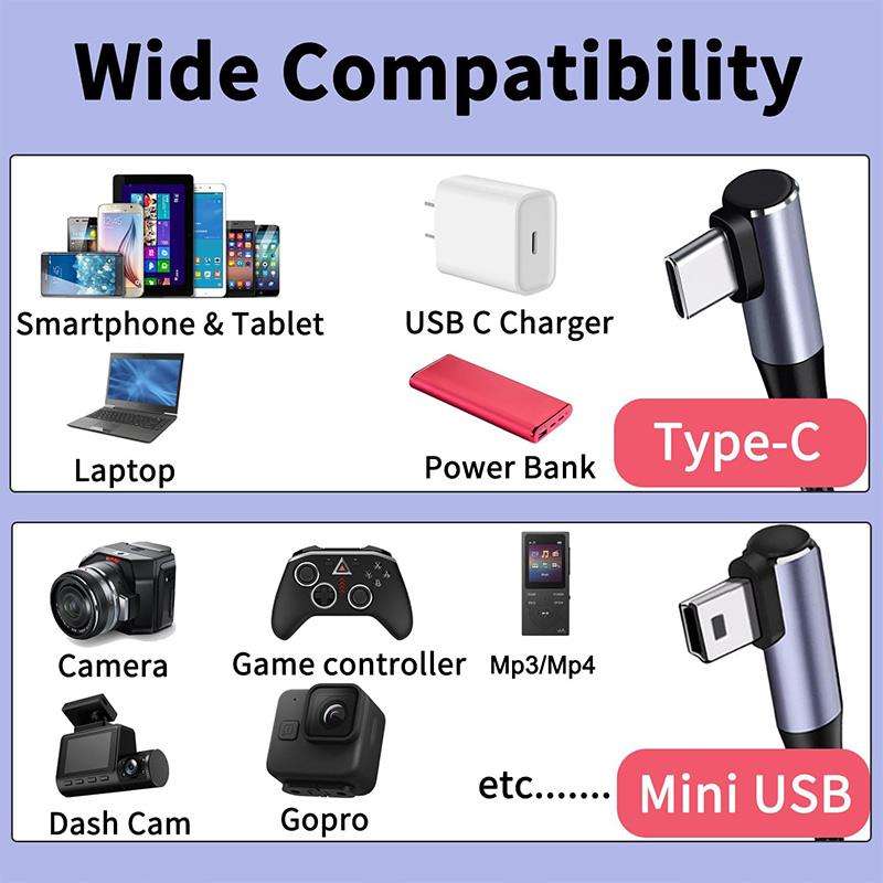 ENKAY 90 Degree USB C / Type-C to Mini USB 2.0 Charging Cord Data Cable For Digital Cameras / MP3 Pl
