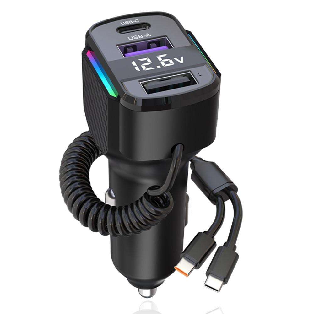 K56 Car PD30W Fast Charger Cigarette Lighter Adapter with Type-C Spring Cable