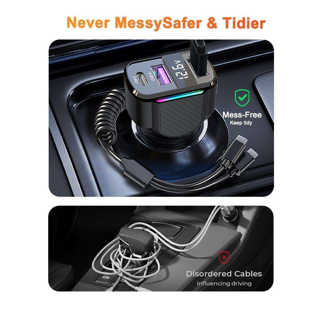 K56 Car PD30W Fast Charger Cigarette Lighter Adapter with Type-C Spring Cable