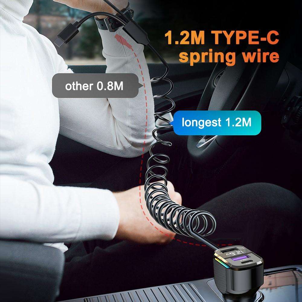 K56 Car PD30W Fast Charger Cigarette Lighter Adapter with Type-C Spring Cable