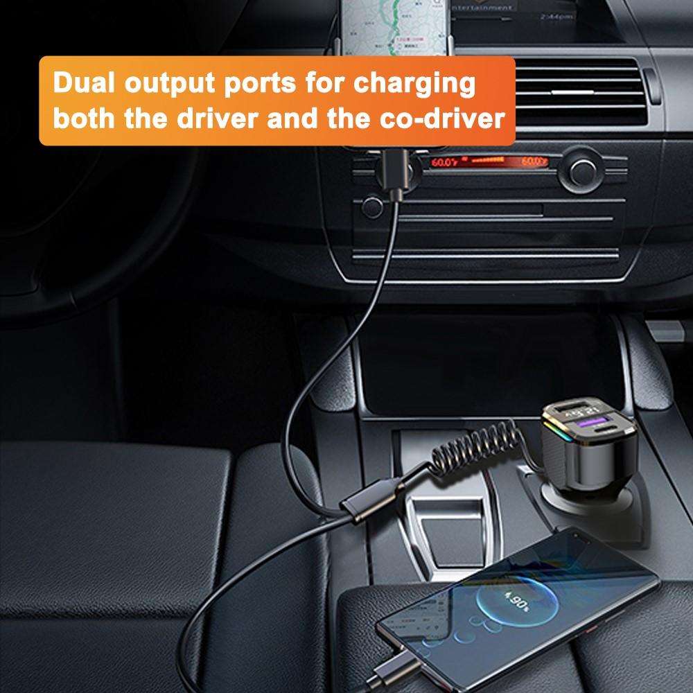 K56 Car PD30W Fast Charger Cigarette Lighter Adapter with Type-C Spring Cable