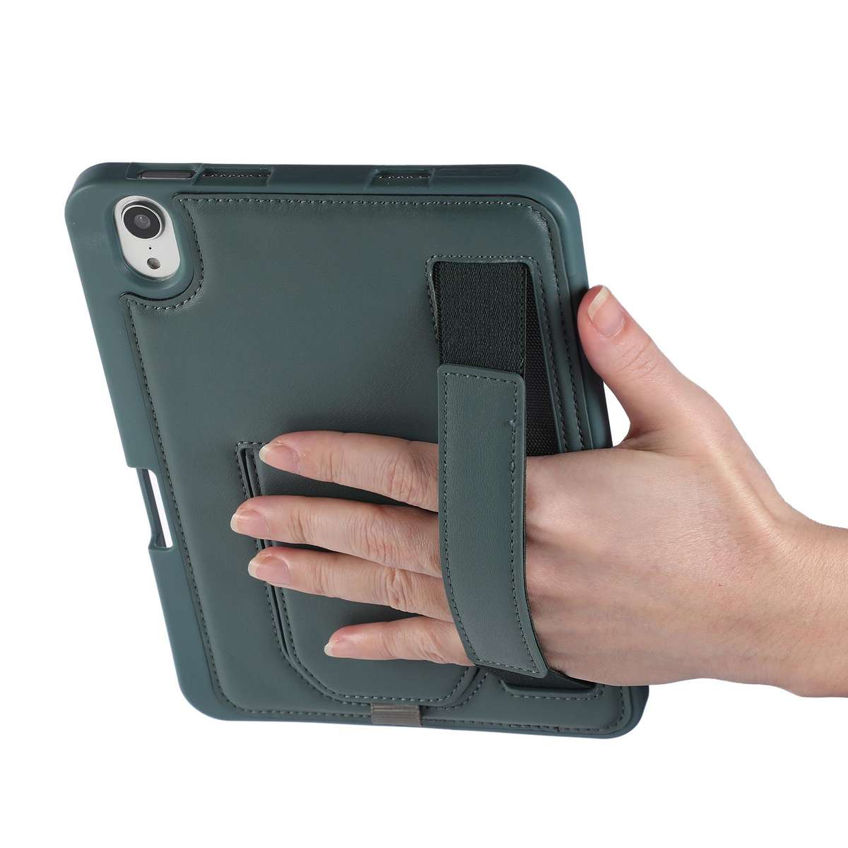 For iPad mini 2024 / mini 6 Hand Grip Holder Tablet Case with Pen Slot(Dark Night Green)