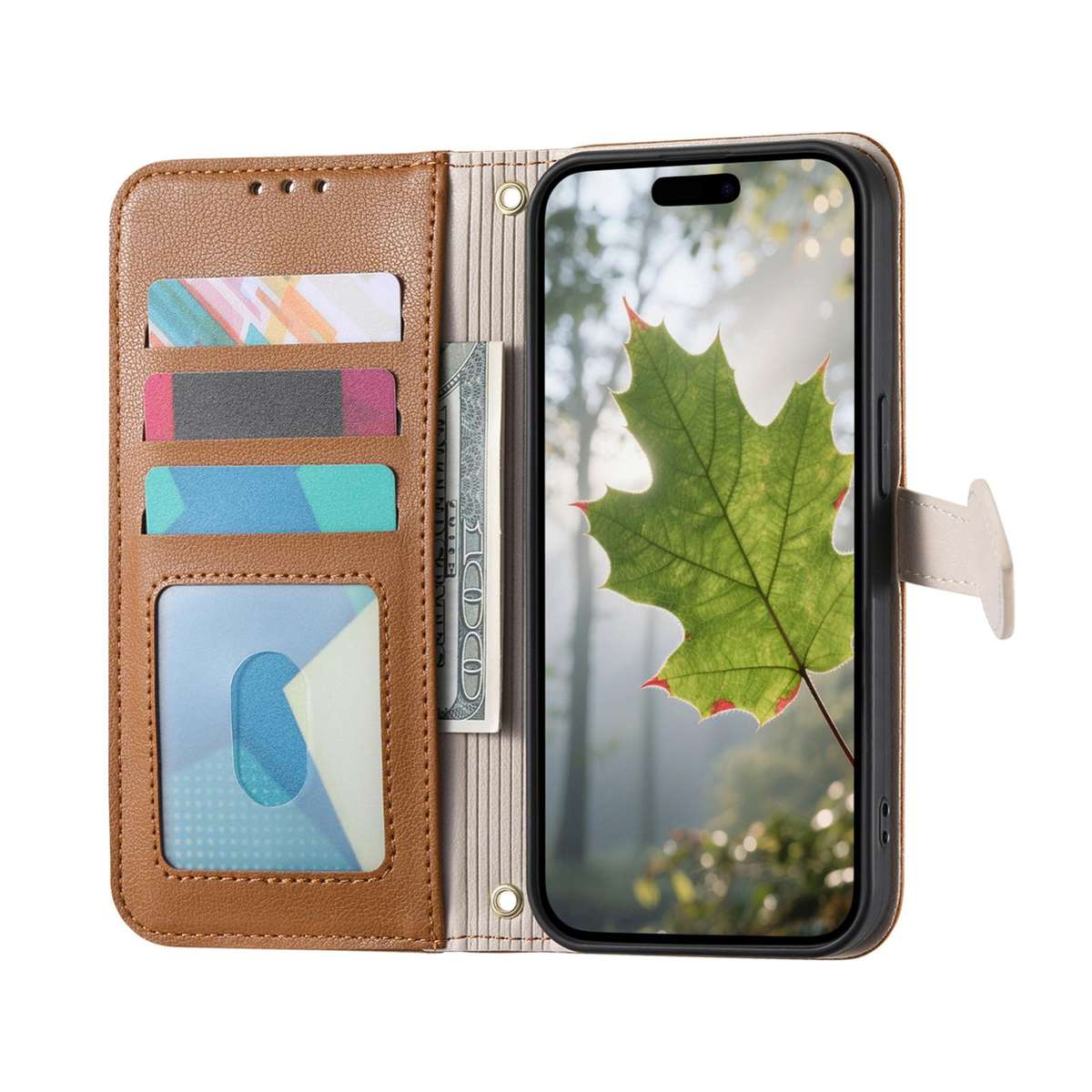 For Redmi 15C 5G / 4G Global 171mm Leaf Buckle Zipper Wallet Leather Phone Case with Strap(Brown)