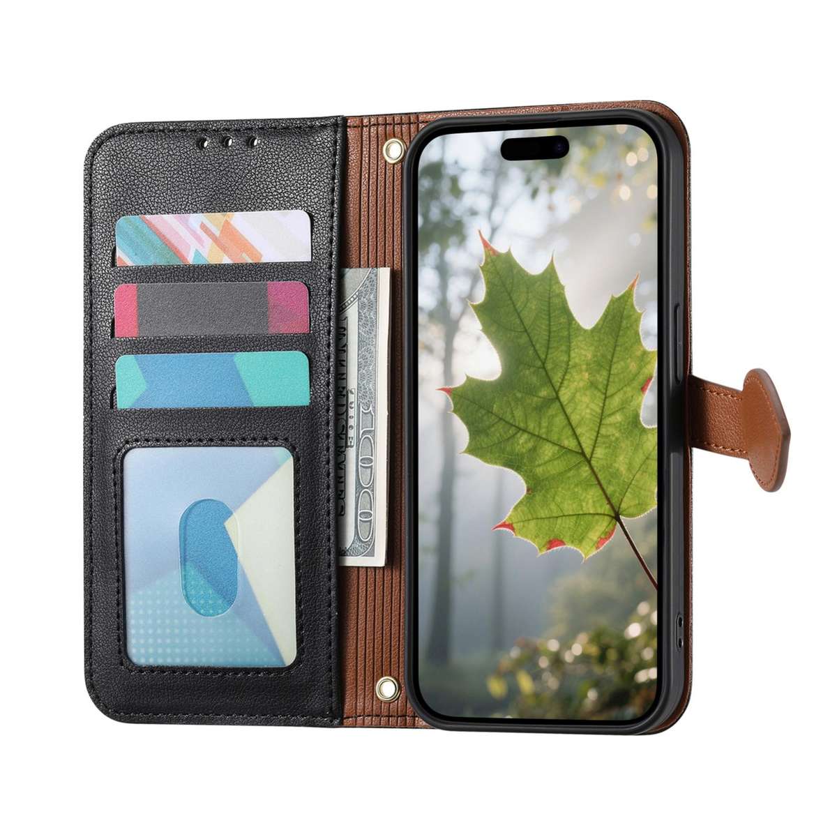 For Redmi 15C 5G / 4G Global 171mm Leaf Buckle Zipper Wallet Leather Phone Case with Strap(Black)