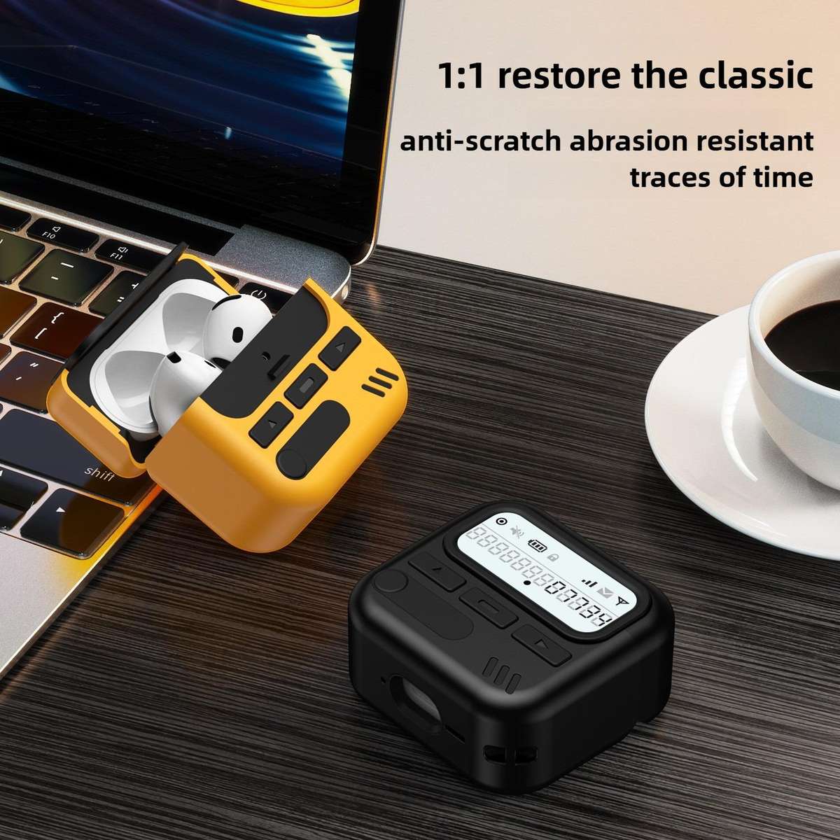For AirPods 4 Retro Pager Style Earphone Protective Cover with Metal Chain(White)