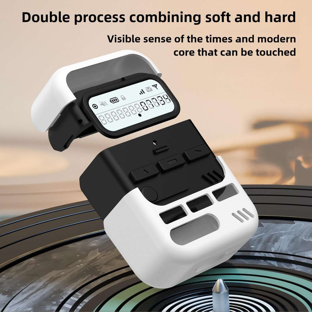 For AirPods 4 Retro Pager Style Earphone Protective Cover with Metal Chain(White)