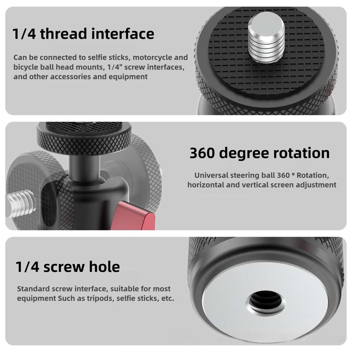 Mini 360 Degree Rotation Panoramic Metal Ball Head Mount Base(Black)