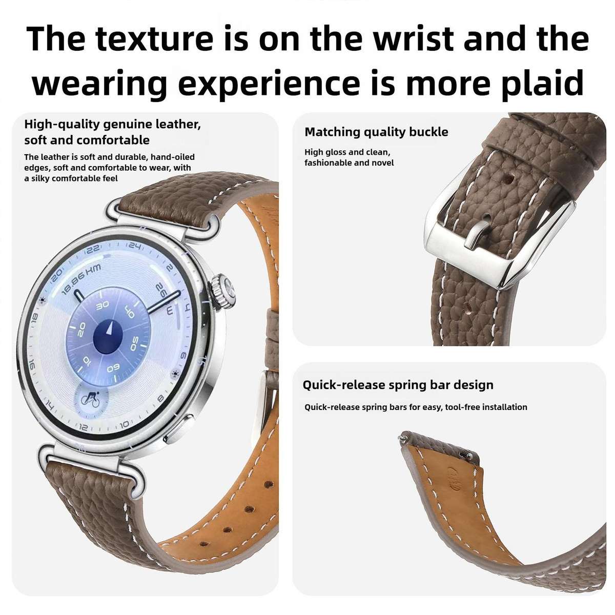 18mm Lychee Texture Pin Buckle Leather Watch Band(Grey)
