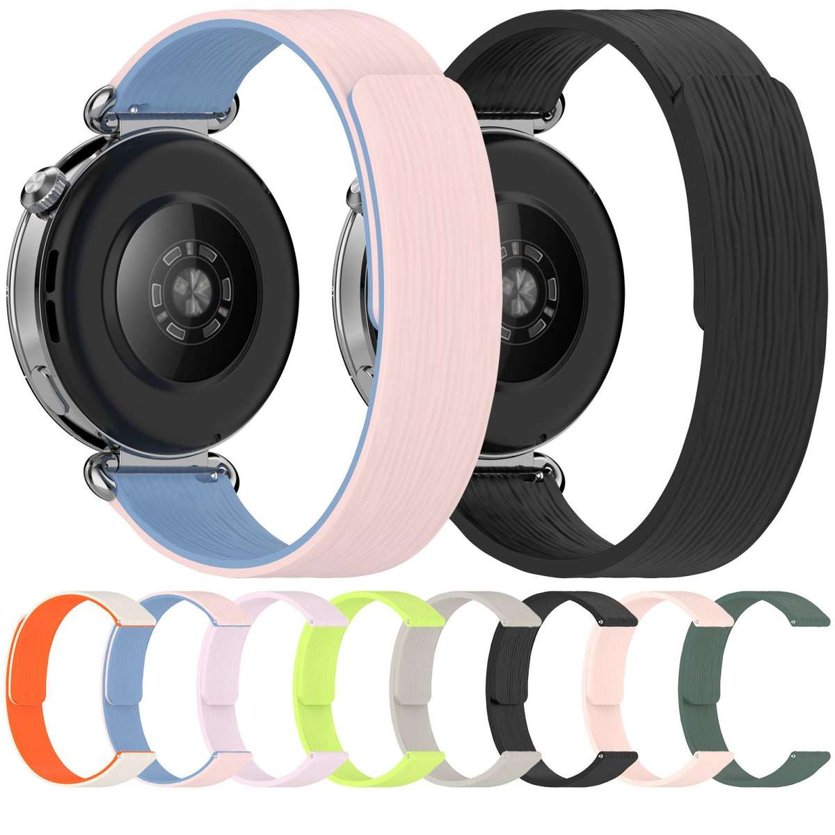 18mm Striped Soft Magnetic Silicone Watch Band(Pink Blue)