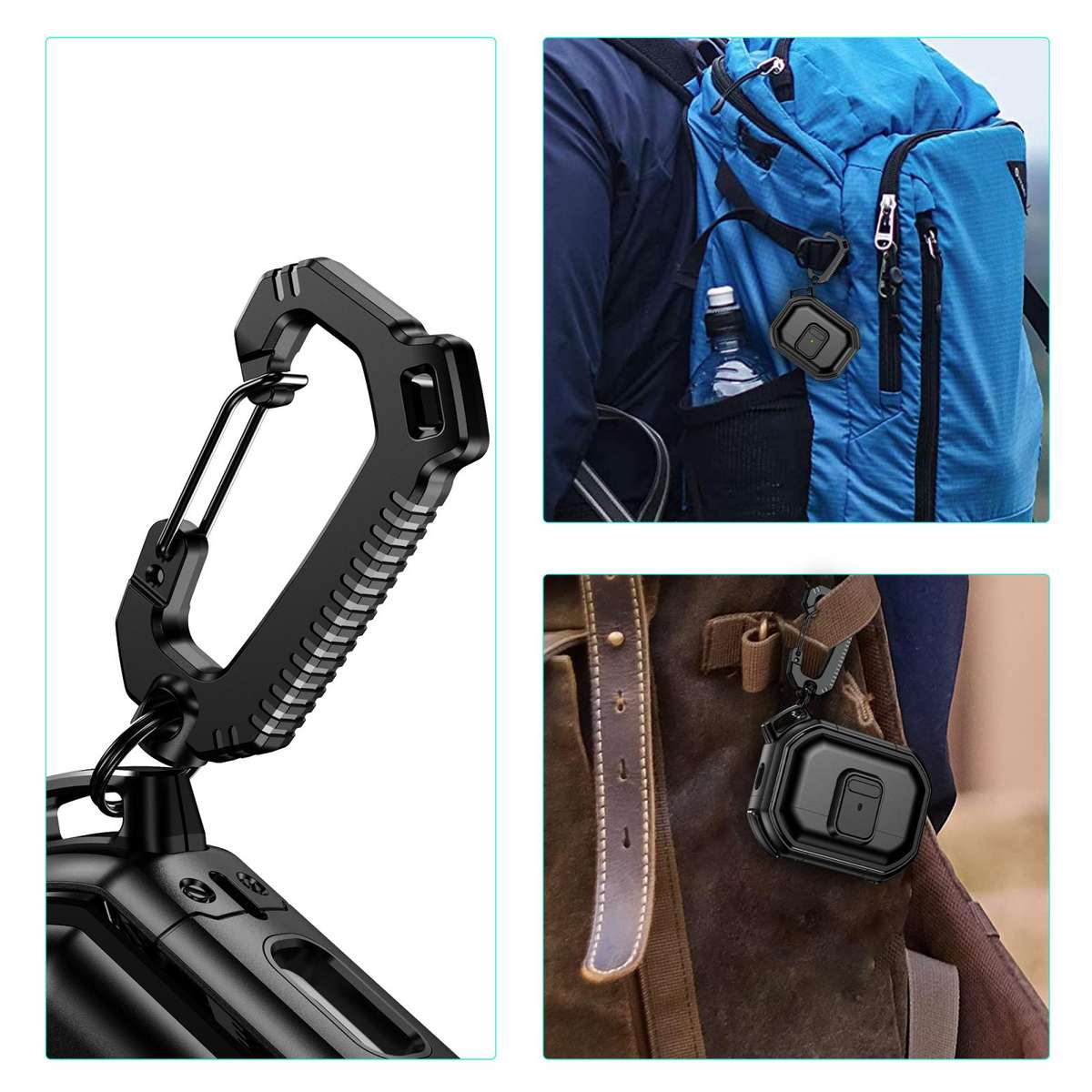 For AirPods Pro 2 Snap-Lock Shockproof PC Headphone Cover with Carabiner(Army Green)