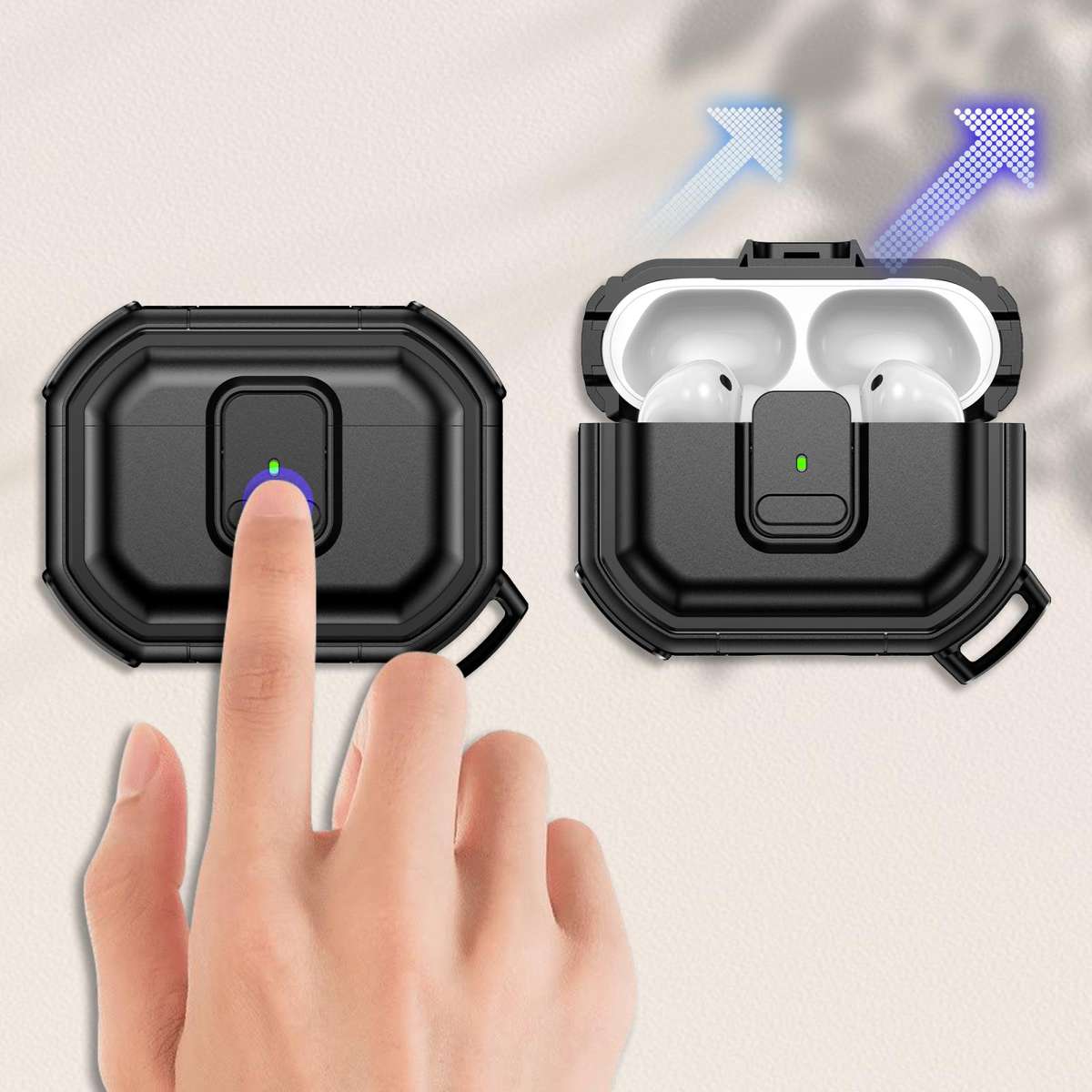 For AirPods Pro 2 Snap-Lock Shockproof PC Headphone Cover with Carabiner(Army Green)