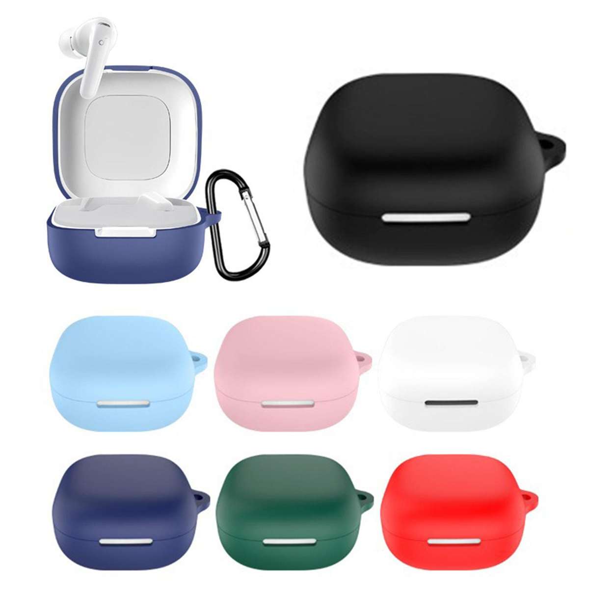 For Soundcore R60inc / P31i Solid Color Silicone Earphone Protective Cover(Navy Blue)