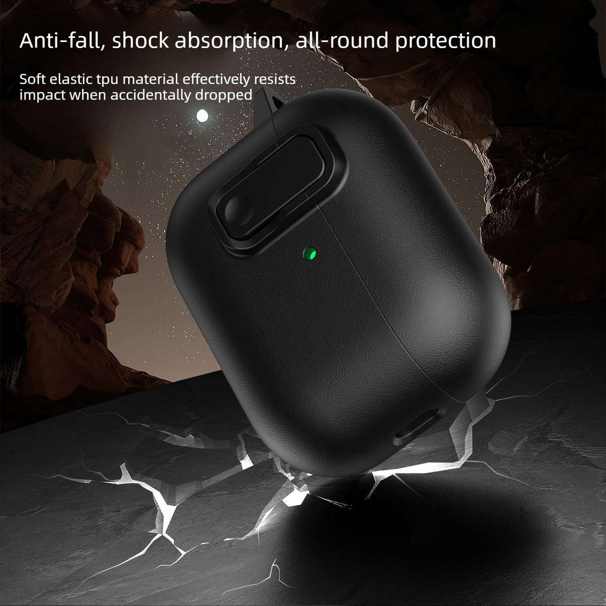 For AirPods 4 Grained Leather Look TPU Earphone Cover with Ring Hook(Mountain Ridge Green)