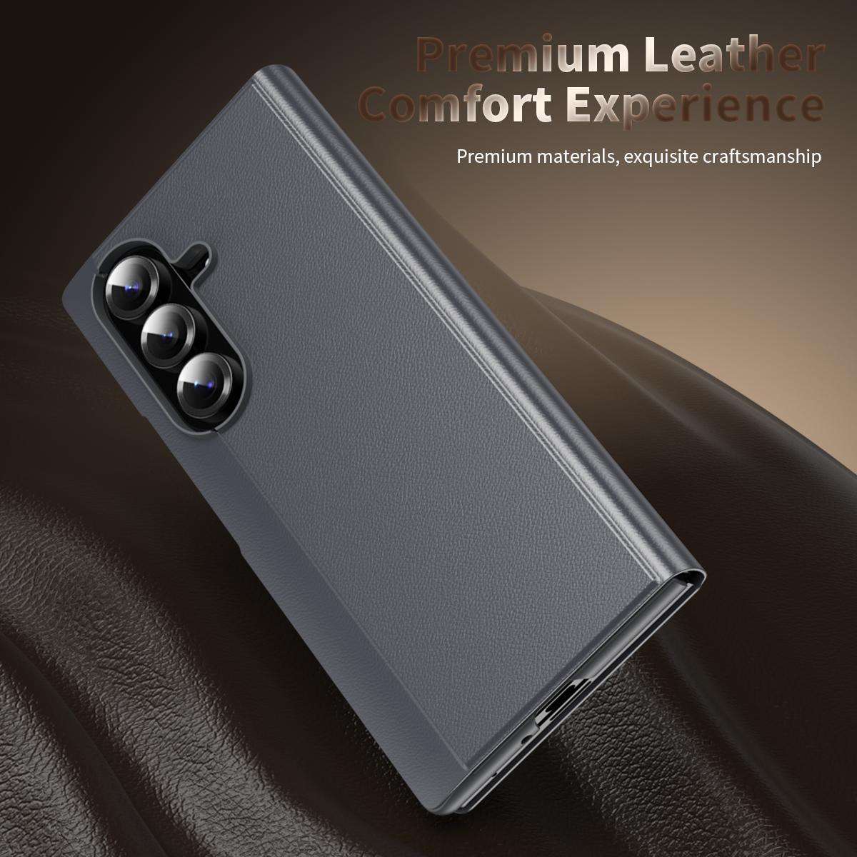 For Samsung Galaxy Z Fold7 5G Smart View Window Leather Phone Case(Grey)
