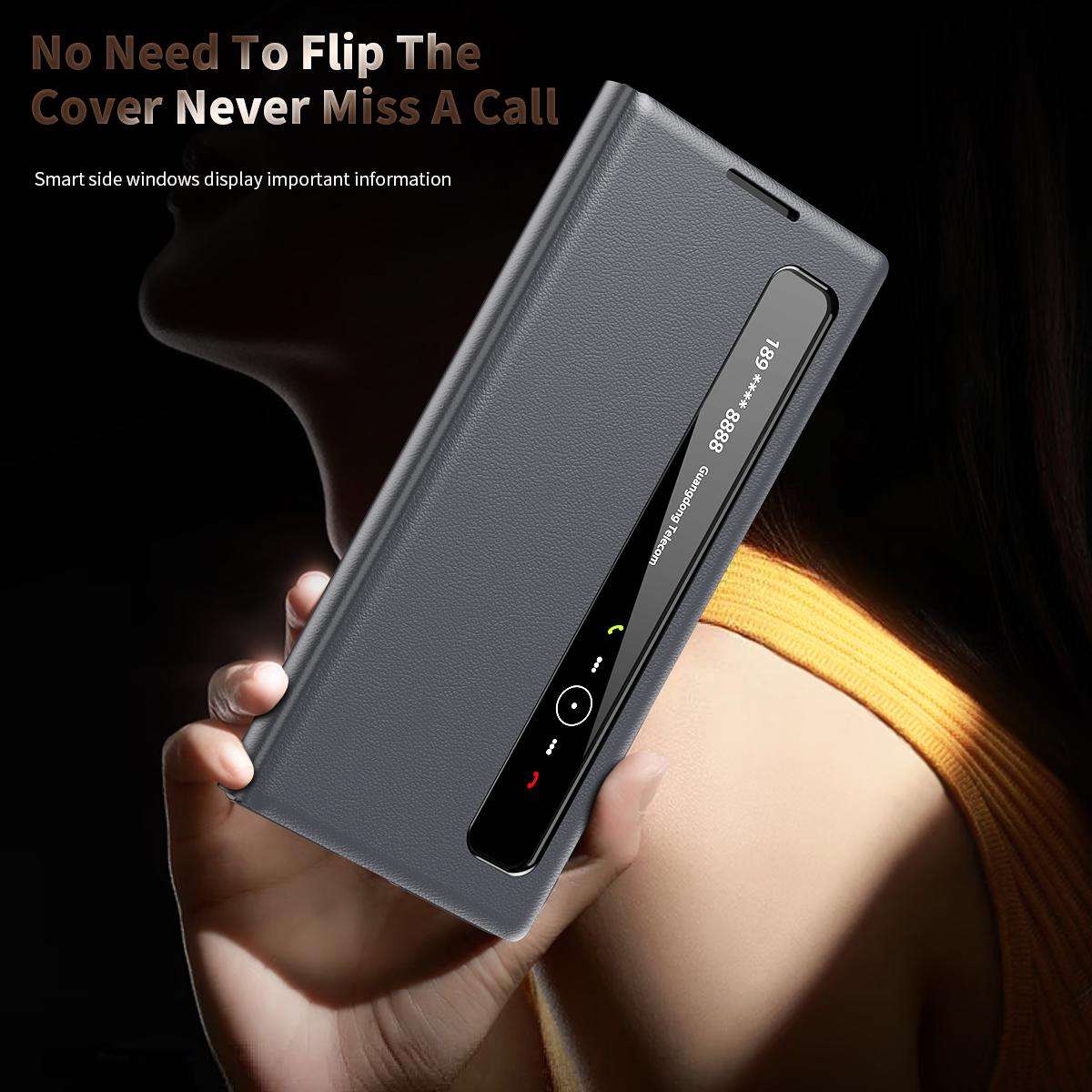 For Samsung Galaxy Z Fold7 5G Smart View Window Leather Phone Case(Grey)