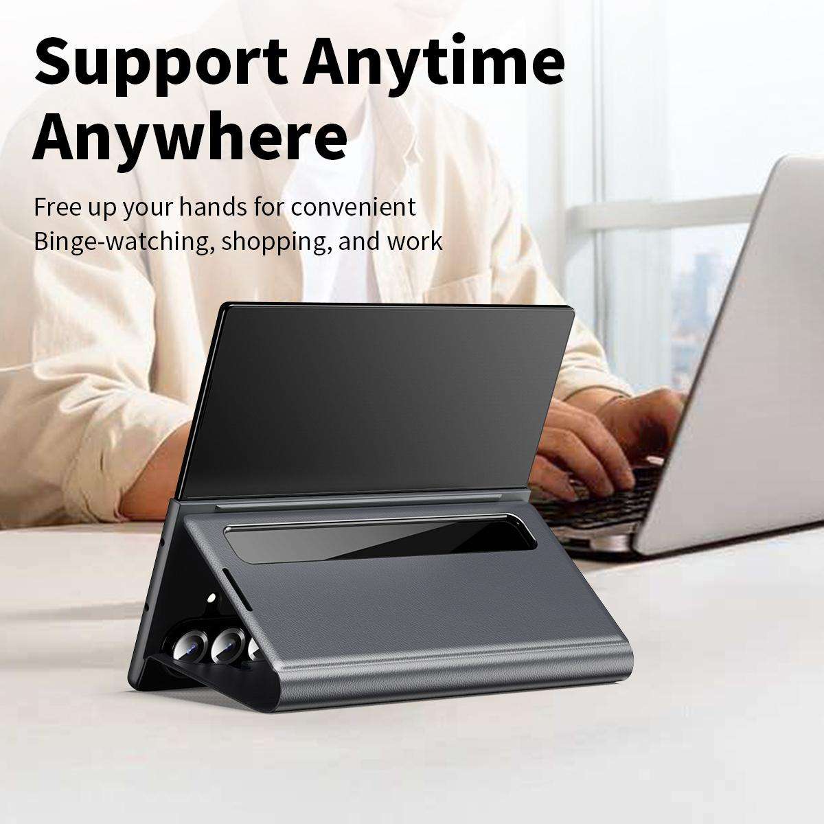 For Samsung Galaxy Z Fold7 5G Smart View Window Leather Phone Case(Grey)