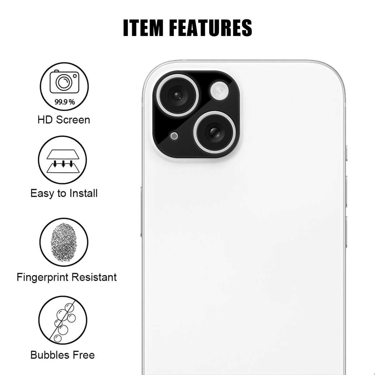 For iPhone 15 / 15 Plus Kalebol Silk-Screened HD Anti-Fingerprint AR Integrated Camera Lens Temper