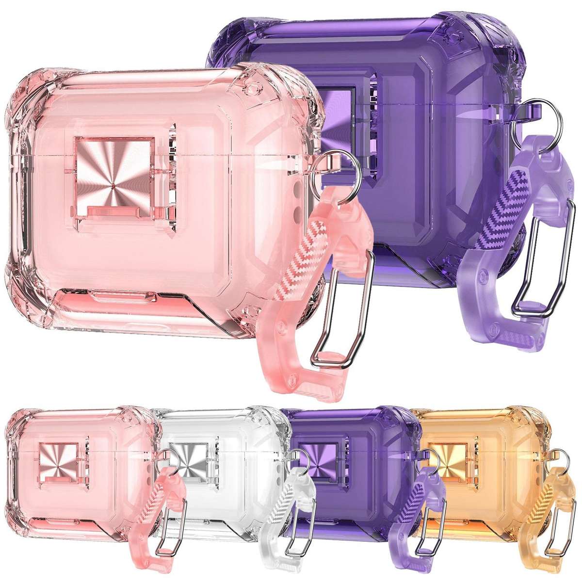 For AirPods Pro 3 Transparent Snap Lock Shockproof TPU Earphone Cover wit ... (Transparent Orange)