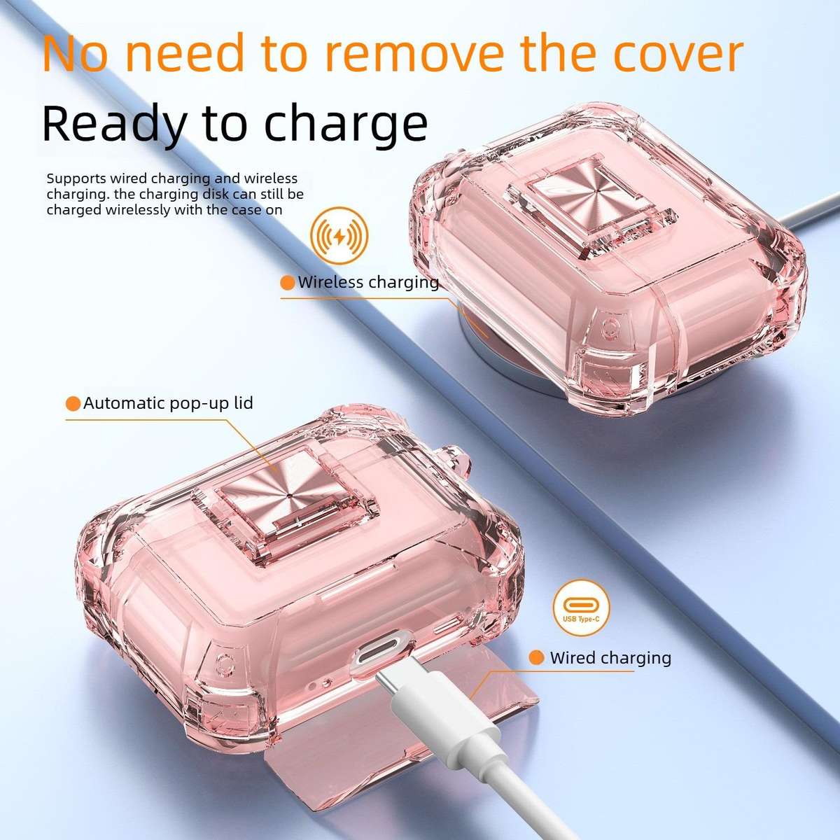 For AirPods Pro 3 Transparent Snap Lock Shockproof TPU Earphone Cover wit ... (Transparent Orange)