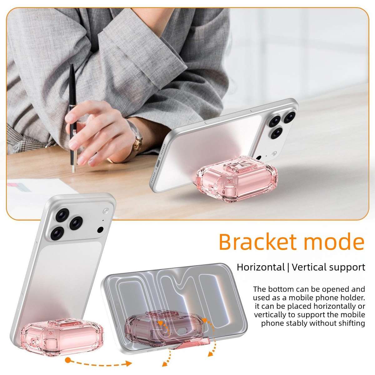 For AirPods Pro 3 Transparent Snap Lock Shockproof TPU Earphone Cover wit ... (Transparent Orange)