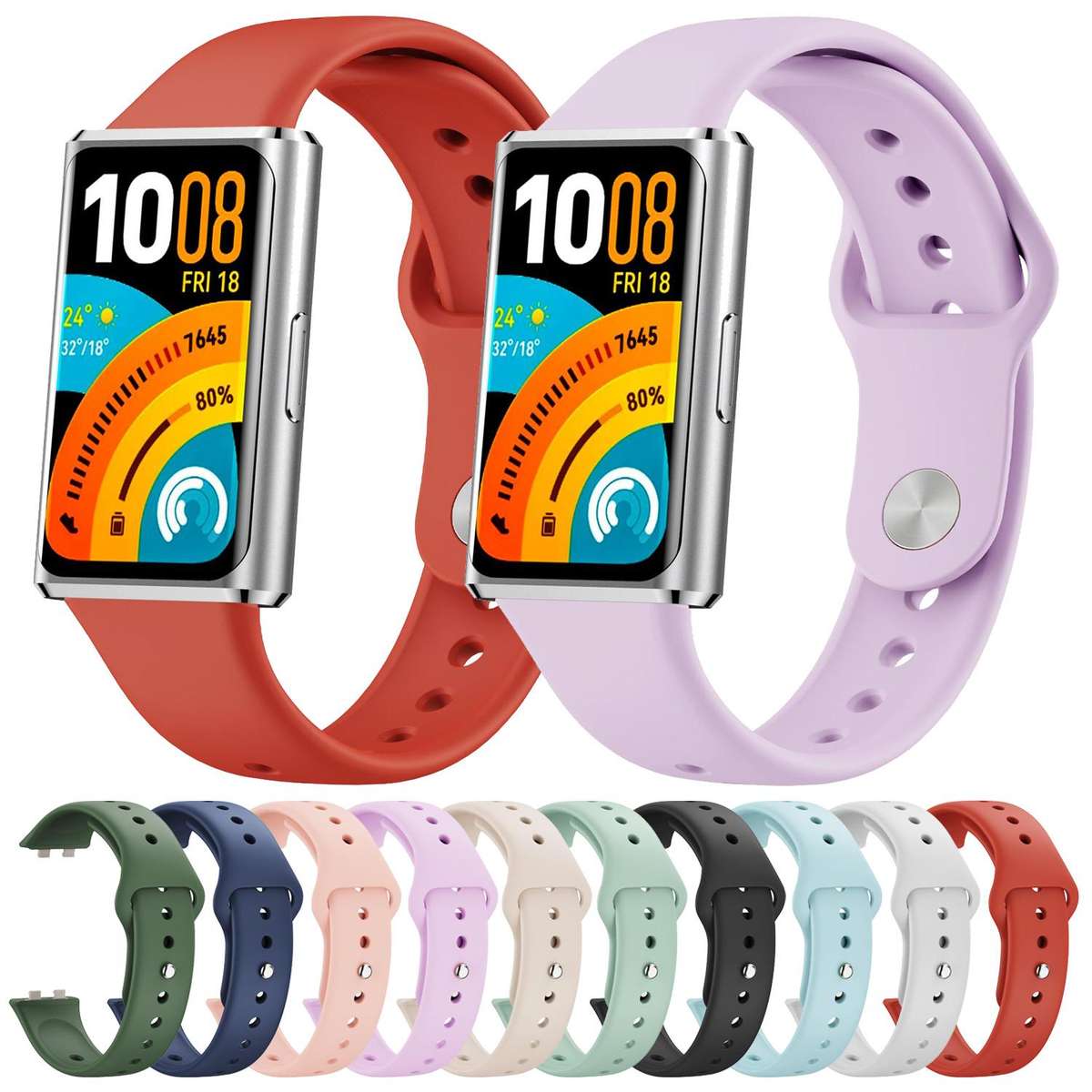 For Huawei Band 11 / Band 11 Pro Glossy Reverse Buckle Solid Color Silicone Wat ... (Light Purple)