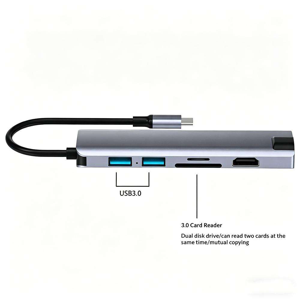 HC-75LC 4K HD PD100W Charging Gigabit Ethernet 7 in 1 USB-C Hub with USB 3.0 SD / TF Card Reader
