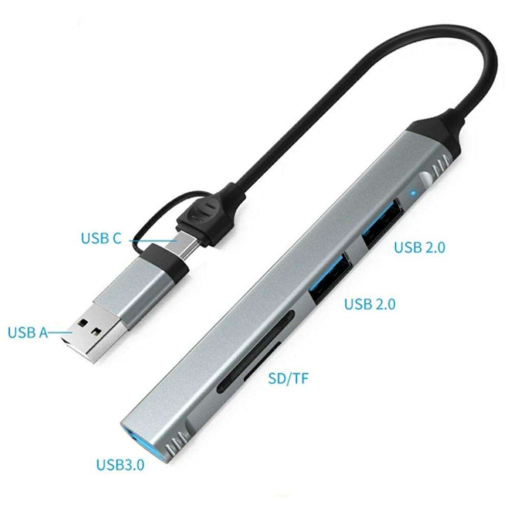HC-77A USB-C / USB-A to USB 3.0 / 2.0 SD TF Card Reader 5 in 1 Aluminum Alloy Expansion Hub