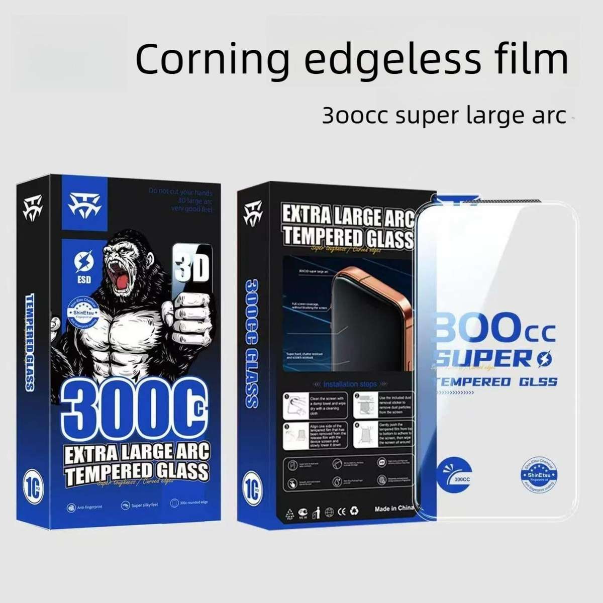 For iPhone 16 Plus 10pcs 300CC Large Arc Antistatic Corning Gorilla HD Tempered Glass Film
