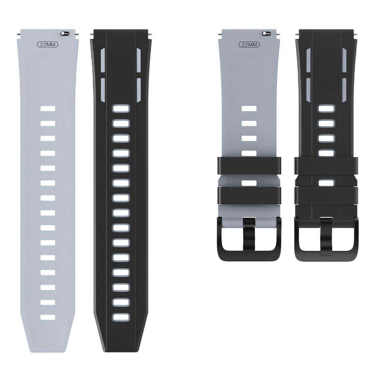 22mm Speed Shadow Sports Two Color Silicone Watch Band(Black Grey)