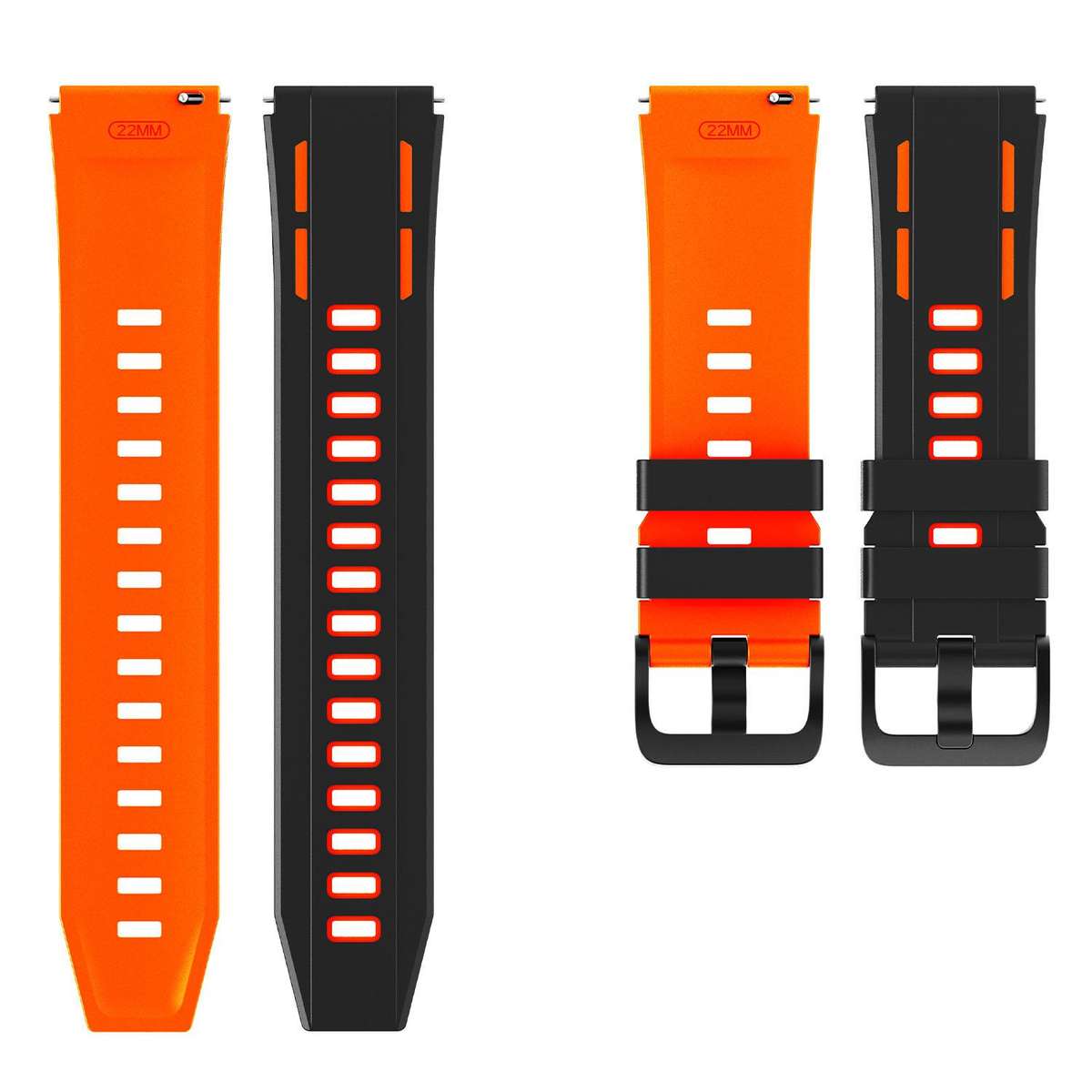 22mm Speed Shadow Sports Two Color Silicone Watch Band(Black Orange)