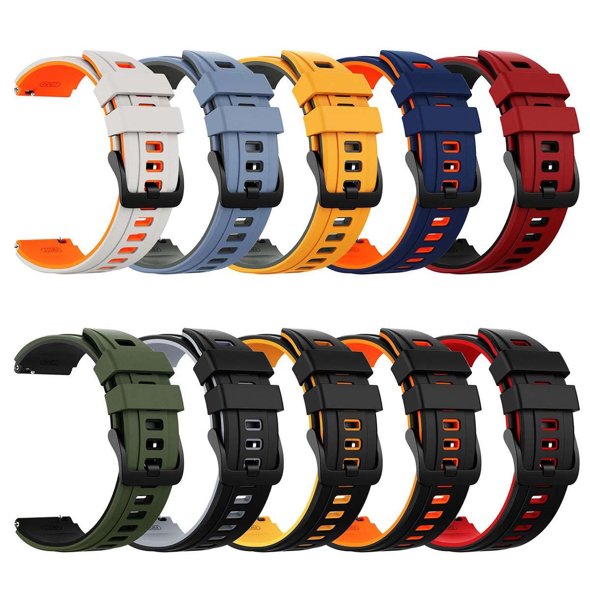 22mm Speed Shadow Sports Two Color Silicone Watch Band(Black Grey)
