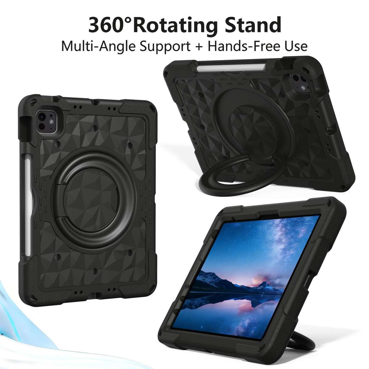 For iPad 2026 / 2025 / Air 11 2026 / 2025 Magic Ring Rotation Holder Shockproof Tablet ... (Black)