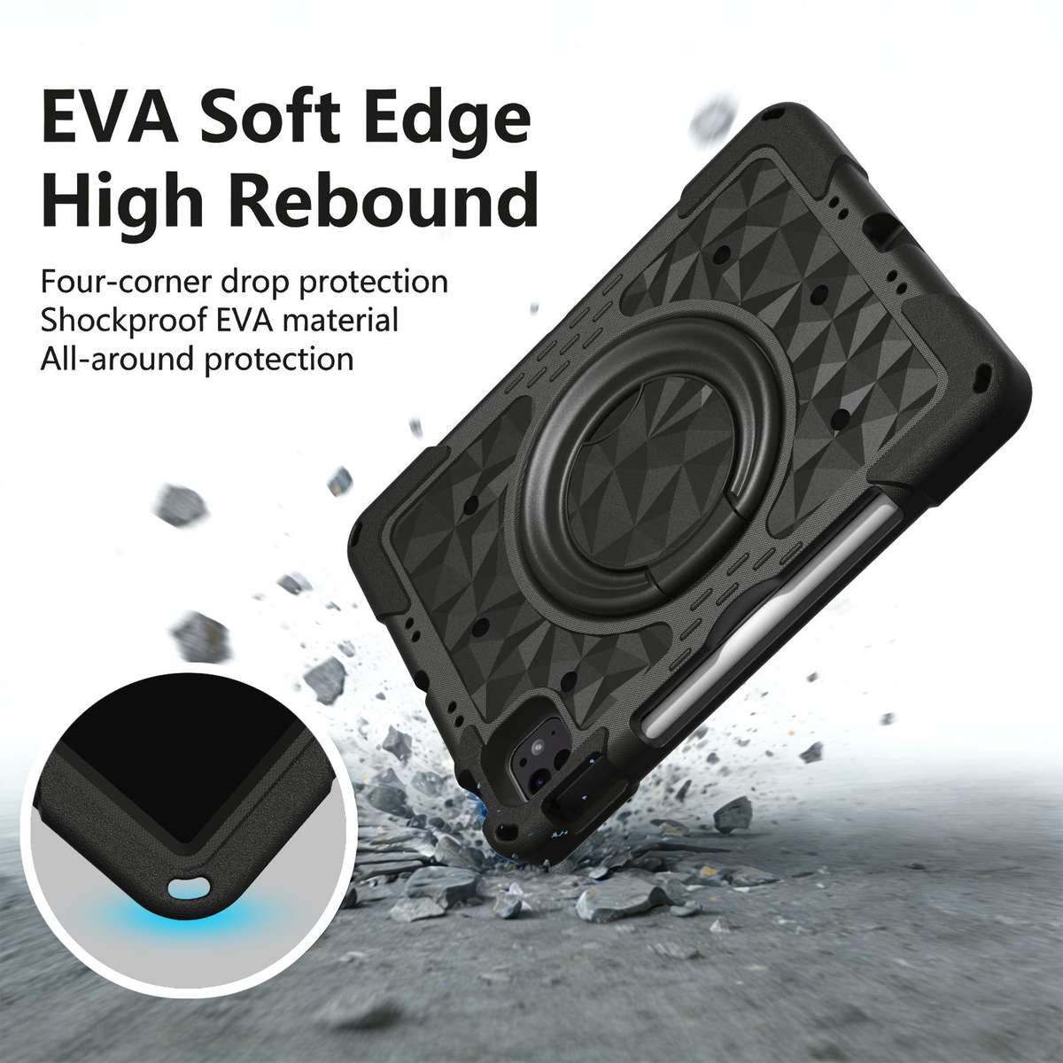 For iPad 2026 / 2025 / Air 11 2026 / 2025 Magic Ring Rotation Holder Shockproof Tablet ... (Black)