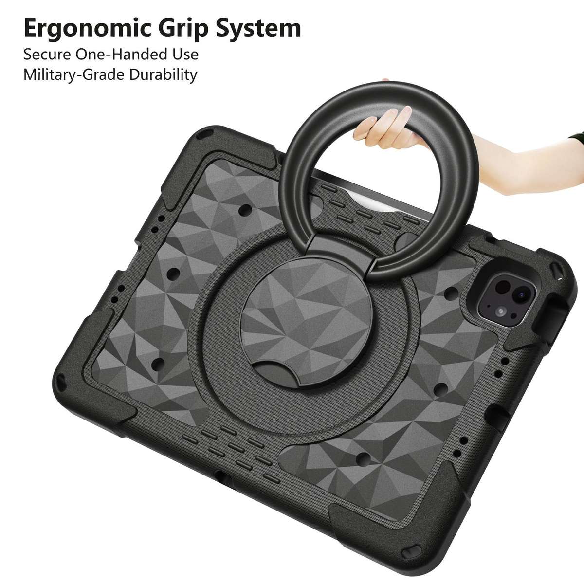 For iPad 2026 / 2025 / Air 11 2026 / 2025 Magic Ring Rotation Holder Shockproof Tablet ... (Black)