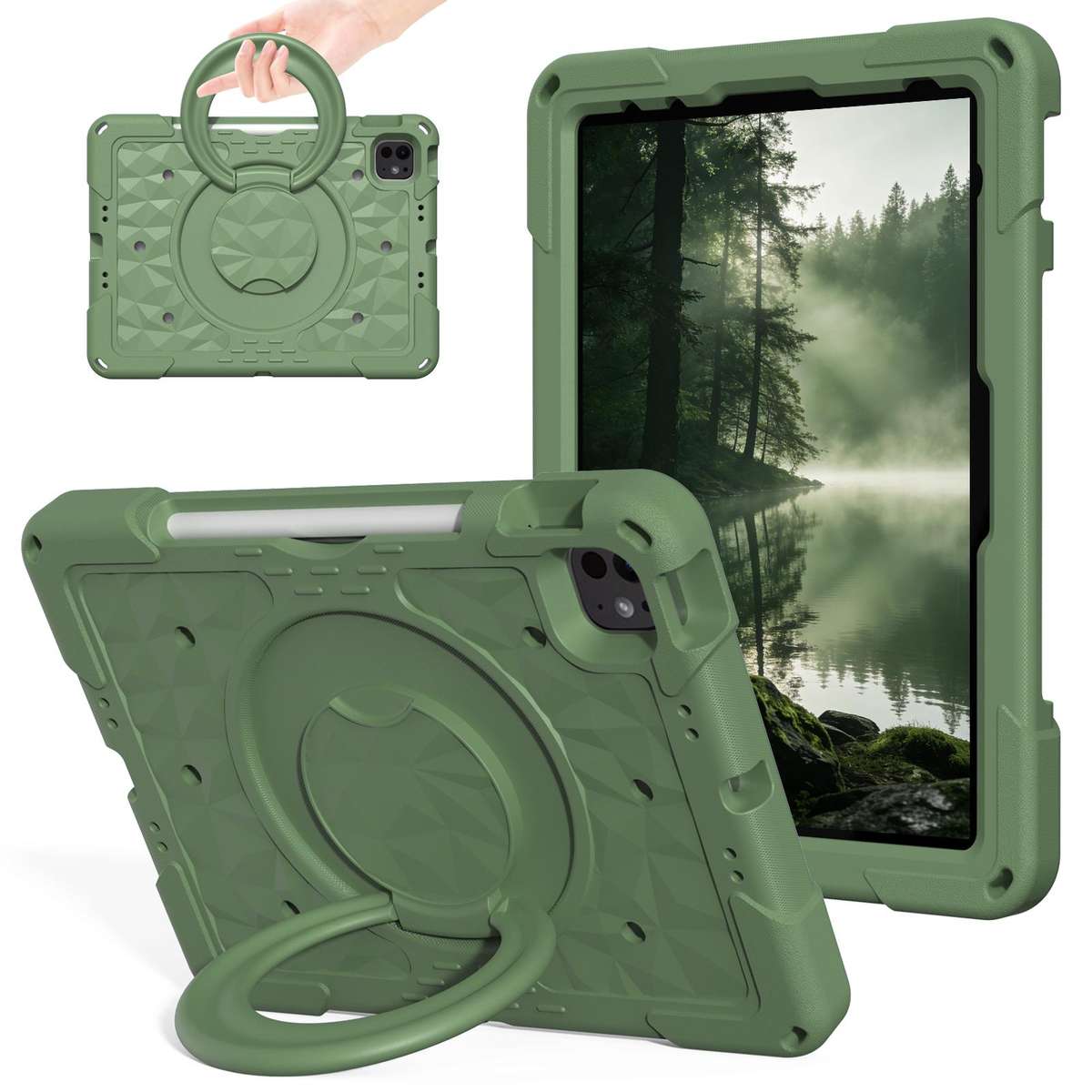 For iPad 2026 / 2025 / Air 11 2026 / 2025 Magic Ring Rotation Holder Shockproof T ... (Olive Drab)