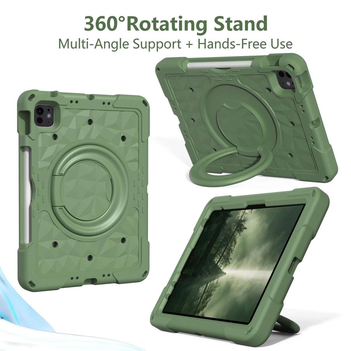 For iPad 2026 / 2025 / Air 11 2026 / 2025 Magic Ring Rotation Holder Shockproof T ... (Olive Drab)