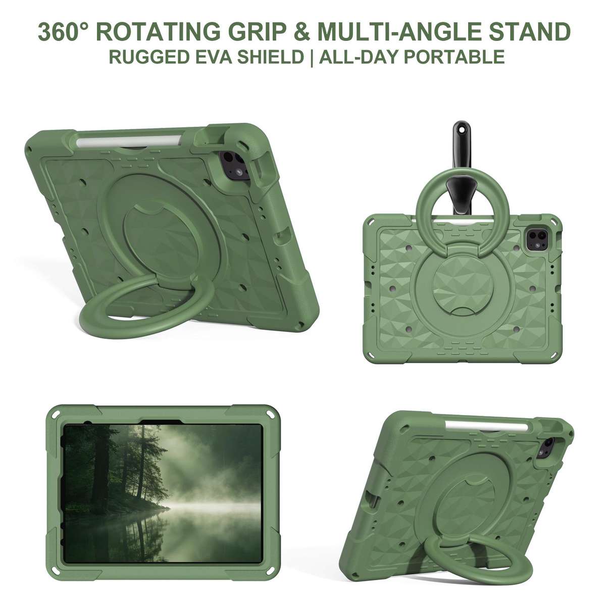 For iPad 2026 / 2025 / Air 11 2026 / 2025 Magic Ring Rotation Holder Shockproof T ... (Olive Drab)