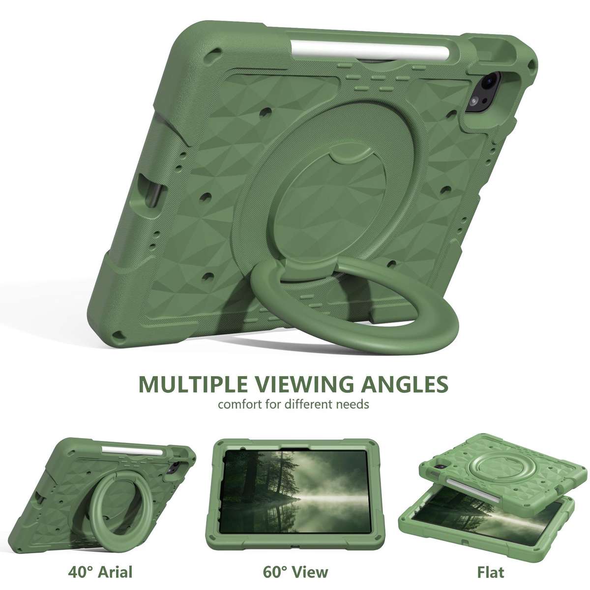 For iPad 2026 / 2025 / Air 11 2026 / 2025 Magic Ring Rotation Holder Shockproof T ... (Olive Drab)