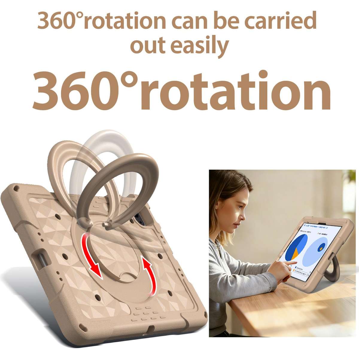 For iPad 2026 / 2025 / Air 11 2026 / 2025 Magic Ring Rotation Holder Shockproof Tablet ... (Khaki)